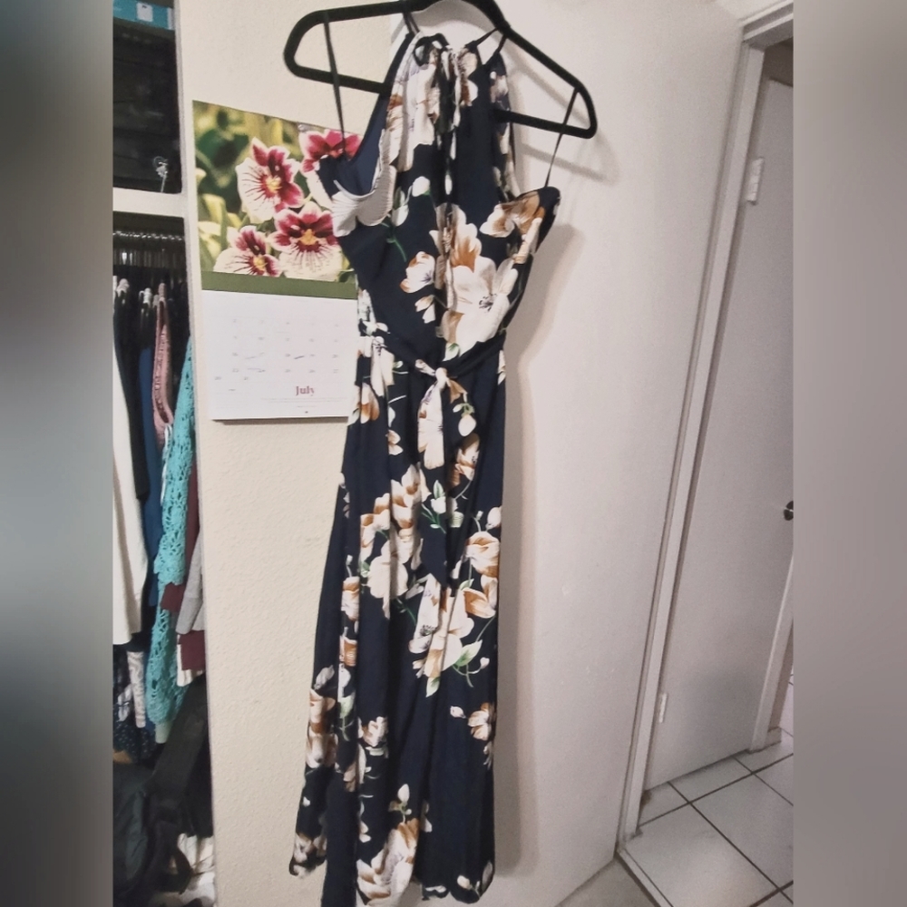 Shein halter  full-length belted dress with slit